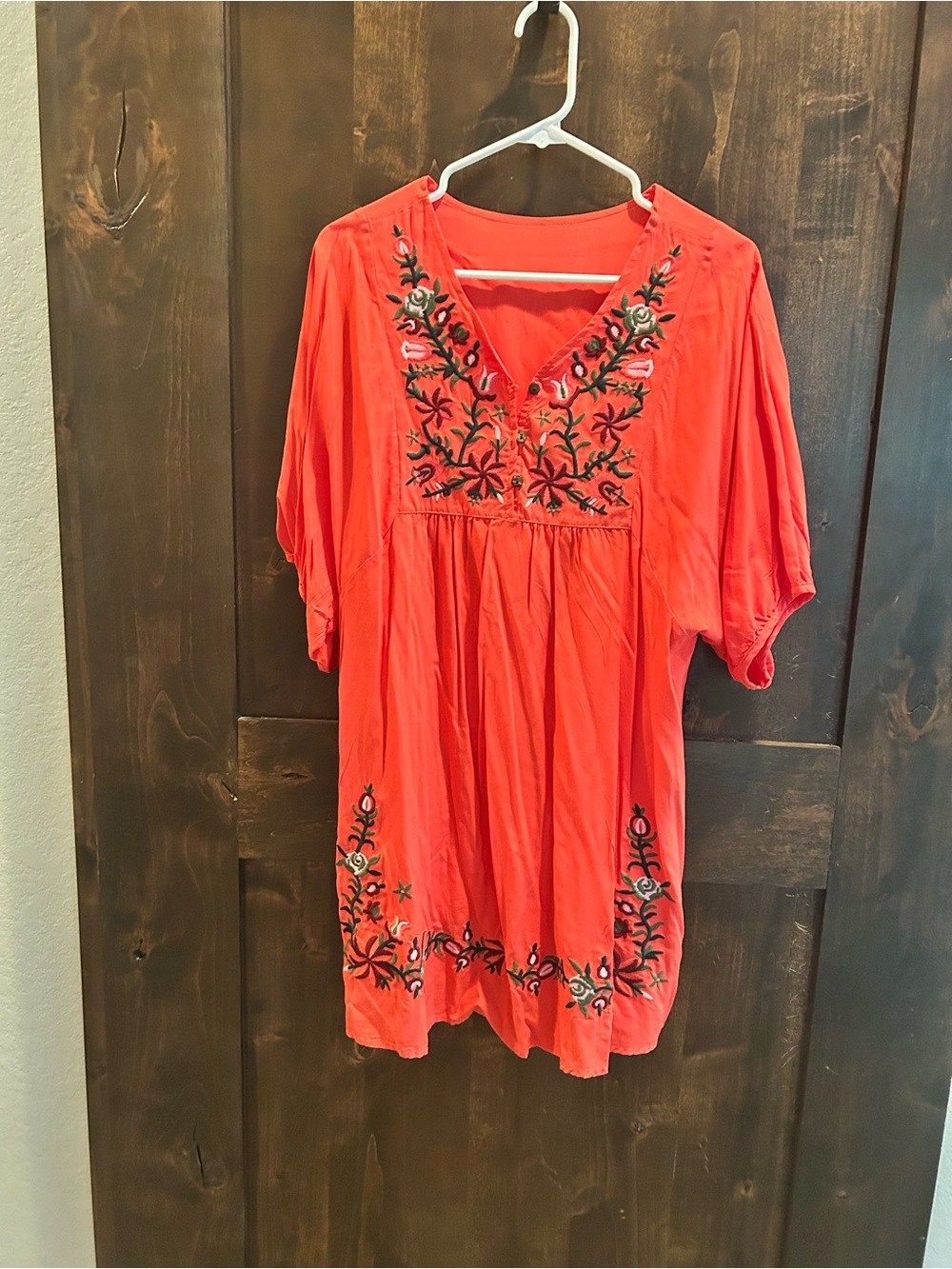 Embroidered V-Neck Coral Women's Dress
